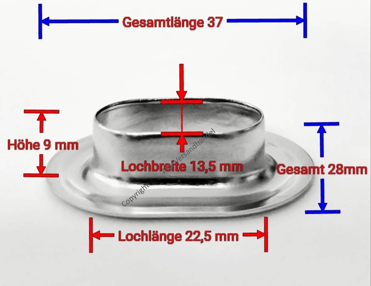 Oval Ösen Set 22,5x13,5 Einschlagstempel Locheisen Hammer + 50x Öse Zink + Drehverschluß