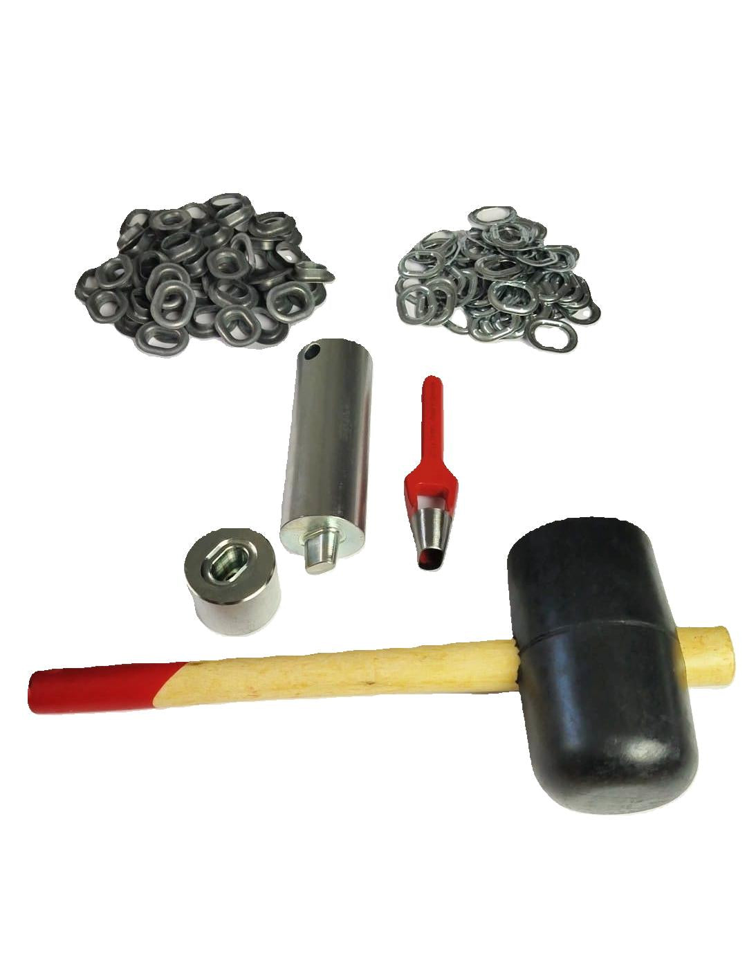 Oval Ösen Set Einschlagstempel Locheisen Hammer 22,5 x 13,5 mm + 50 Ösen Zink